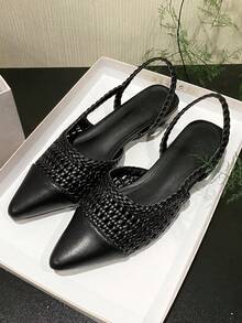 Sexy Rhinestone Fishnet Black Mesh High Heels, Niche Design Pointed Toe Pumps For Evening Gown - Black - View 2