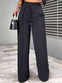 Duna Wide Leg Women's Pantaloons With Elastic Waist And Pocket - 黑色 - 查看 3