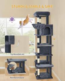 HaluPeit 210 Cm Large Cat Tower For Indoor Cats,Cat Tree, Multi-Level Cat House With Condo, 8 Scratching Posts, Hammock - Dark Grey - View 7