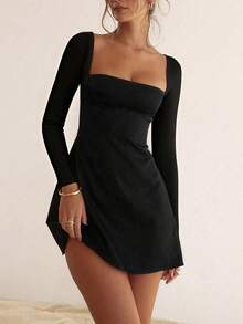 Sexy Off-Shoulder Long Sleeve Bodycon Mini Dress, Suitable For Party And Date, New Spring/Summer Collection, Women's Dress - Black - View 3