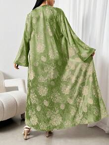 Áo Abaya Ả Rập dáng rộng, thanh lịch, tay loe, họa tiết hoa dành cho nữ - Nhiều màu - Xem 5