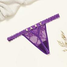 Tanga personalizado con letra de cristal, lencería sexy, ropa interior con rhinestones personalizados, regalo nupcial, ropa interior íntima para mujer - Morado - Ver 7
