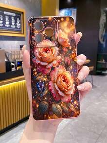 1个玫瑰蝴蝶UV印刷防摔手机壳，兼容三星/Galaxy/Infinix/Redmi/OPPO/VIVO/Realme安卓机型 - 粉色 - 查看 3