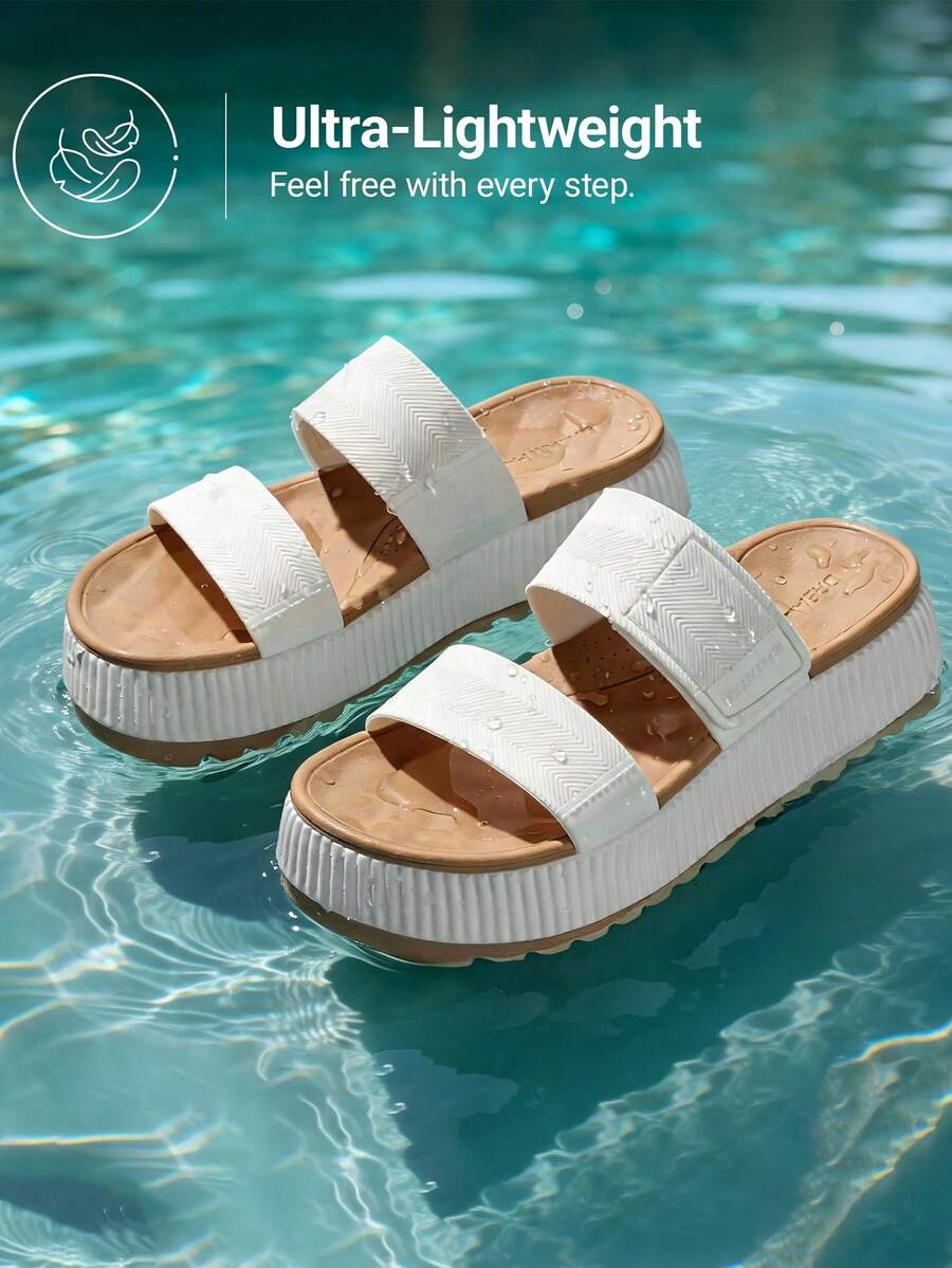 Women's Waterproof 1.69-Inch Slingback Platform Water Sandals Adjustable Casual Lightweight Wedge Chunky Sandals For Beach Vacation Summer Shoes - 白色 - 查看 1