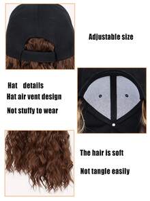 Gorra de béisbol de fibra sintética con extensiones de cabello, onda rizada, con correas ajustables, fibra de alta temperatura transpirable, accesorio de peinado versátil y elegante, complemento de estilo para el atuendo - Multicolor - Ver 6