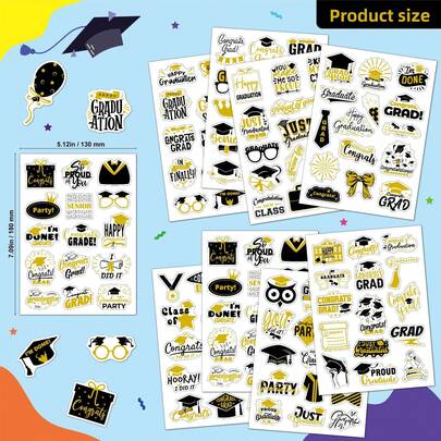 8张毕业季贴纸，创意个性化派对装饰，乙烯基贴纸，可用于剪贴簿、日记本、笔记本电脑、保险杠、滑板、水瓶、电脑、手机、卡通图案、礼物、手机壳、笔记本、毕业贴纸、学习用品、返校季