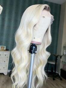 Ombre Platinum Blonde With Dark Root Body Wave 13x4 Hd Lace Frontal Human Hair Wig For Women 180 Density Ombre Colored Water Wave Lace Front Wigs Human Hair Free Parting Holiday Use Glueless Wigs Natural Looking - 根植與漸變 - 查看 3