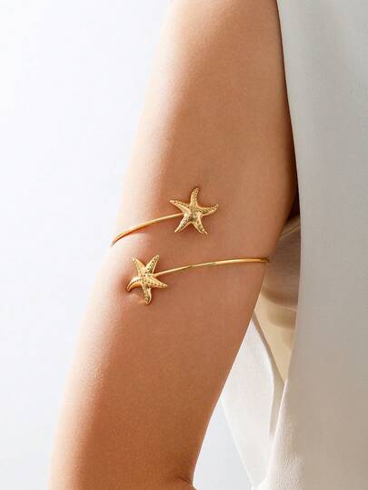1件时尚可爱金色海星金属臂环，适合海滩、度假和休闲场合
