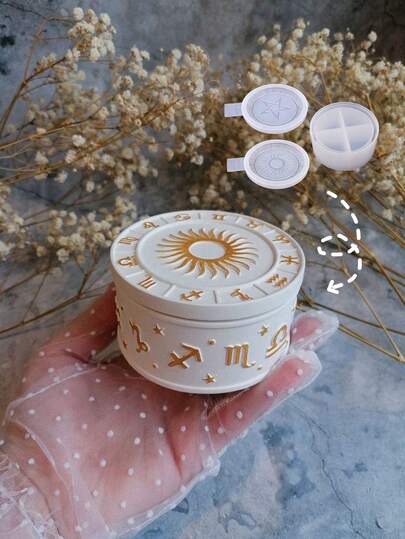 3PCS/Set Twelve Constellations Sun And Stars Storage Box Silicone Mold, DIY Creative Constellation Candle Cup Plaster Mould, Home Decor/Gift Epoxy Resin Mold, Handicraft Making Casting Molds, Art Decorative Ornament Gypsum Mold