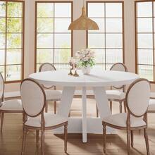LITTLE TREE Farmhouse Dining Table, 120 Cm Round Dinner Table For 4, Rustic Wood Dining Room Table For Home Dining Room Living Room (Easy Assembly) - White - View 8