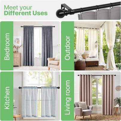 Curtain Rods For Windows 28 To 48 Inch, 5\/8 Inch Black Curtain Rod Set With Brackets, Splicing Adjustable Metal Drapery Rod For Bedroom, Kitchen, Living Room, Matte Black