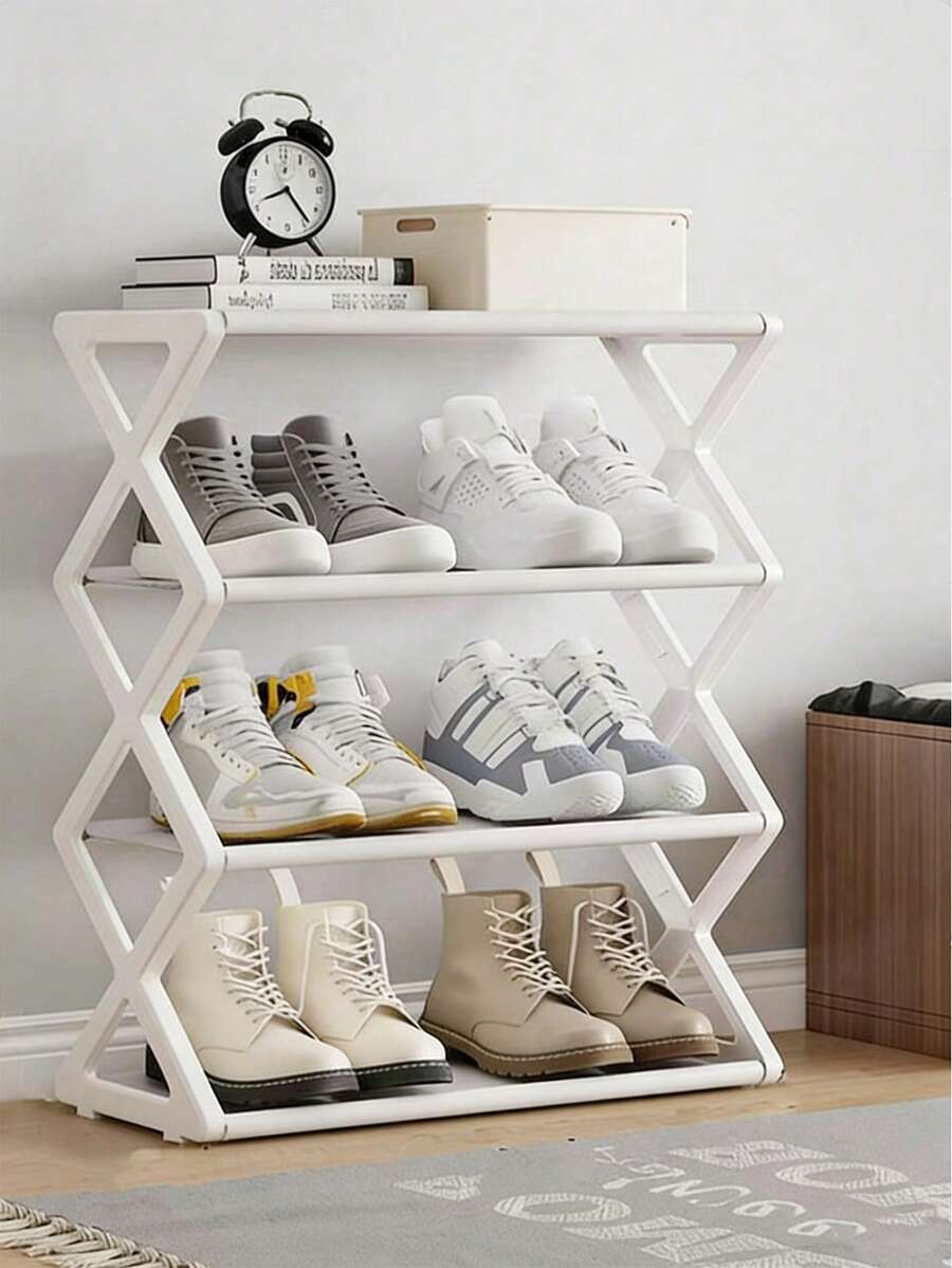 X-Shaped Steel Tube Shoe Rack - Heavy Duty Space Saving Shoe Organizer, Shoe Cabinet, Vertical Shoe Rack, 4-Tier Shoe Rack, Easy Assembly No Tools Required, Durable Metal Frame, Rust-Proof, Adjustable Width, Compact Design, Industrial Style, Stackable & Space Saving, Suitable For Entryway, Closet And Garage | Multipurpose Storage Rack For Boots, Sneakers, High Heels And Various Shoes