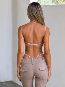 Women's Polka Dot Bodysuit, Y2K Backless Bodycon Romper, Square Neck Thong Bodysuit, Adjustable Shoulder Strap Cami Bodysuit Top, Ultra Thin G-String Bottom, One Piece Camisole Slim Crop Tank Jumpsuit For Summer Streetwear - Màu tím - Xem 5