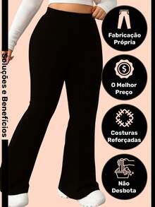 Women's Plus Size Flare Leggings, Wide Leg, Perfect Fit, High Waist, Black - màu đen - Xem 2