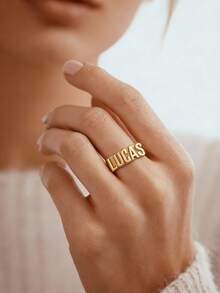 Customized Personalized Name Hip-Hop Style Ring, Ideal For Father's/Mother's Day, Valentine's Day, Birthday, Anniversary, Graduation, Christmas, As High-End Gift For Family, Friends, And Classmates Silver,Gold Stylish,Fall Fashion,Vintage,Feral,Punk Custom,Personalized,Unique Ideal Gifts For Him Girlfriend,Mom,Family,Friends,Daughter,Her,Grandparents,Boyfriend,Dad,Son For Anniversaries,For Birthdays,For Daily Wear,For Prom,For Mother's Day,For Valentine's Day,For Graduation,For Weddings,For Father's Day,For Party,School Supplies,Back To School,School Gift,For Office,For School,For Classroom,For Teacher Gifts,For University,For Colleague,For Dorm Rooms,For Teacher,For Boys And Girls,For Teenagers,Junior High School Students,Middle School Students,High School Senior High School Students,College Students,University Students,Freshman,Sophomore,Underclassmen - Style 1 - View 6