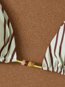 女士黄色条纹比基尼度假风挂脖系带性感两件式泳衣套装，沙滩夏春套装（2026），女士生日装，女士健身服，女士优雅连衣裙，女士度假装，外出上衣 - 彩色 - 查看 6