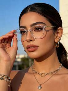 1pc Oval Shaped Fashion Computer Glasses, Unisex Eyewear For Daily Use, Computer, Gaming - Clear - View 2