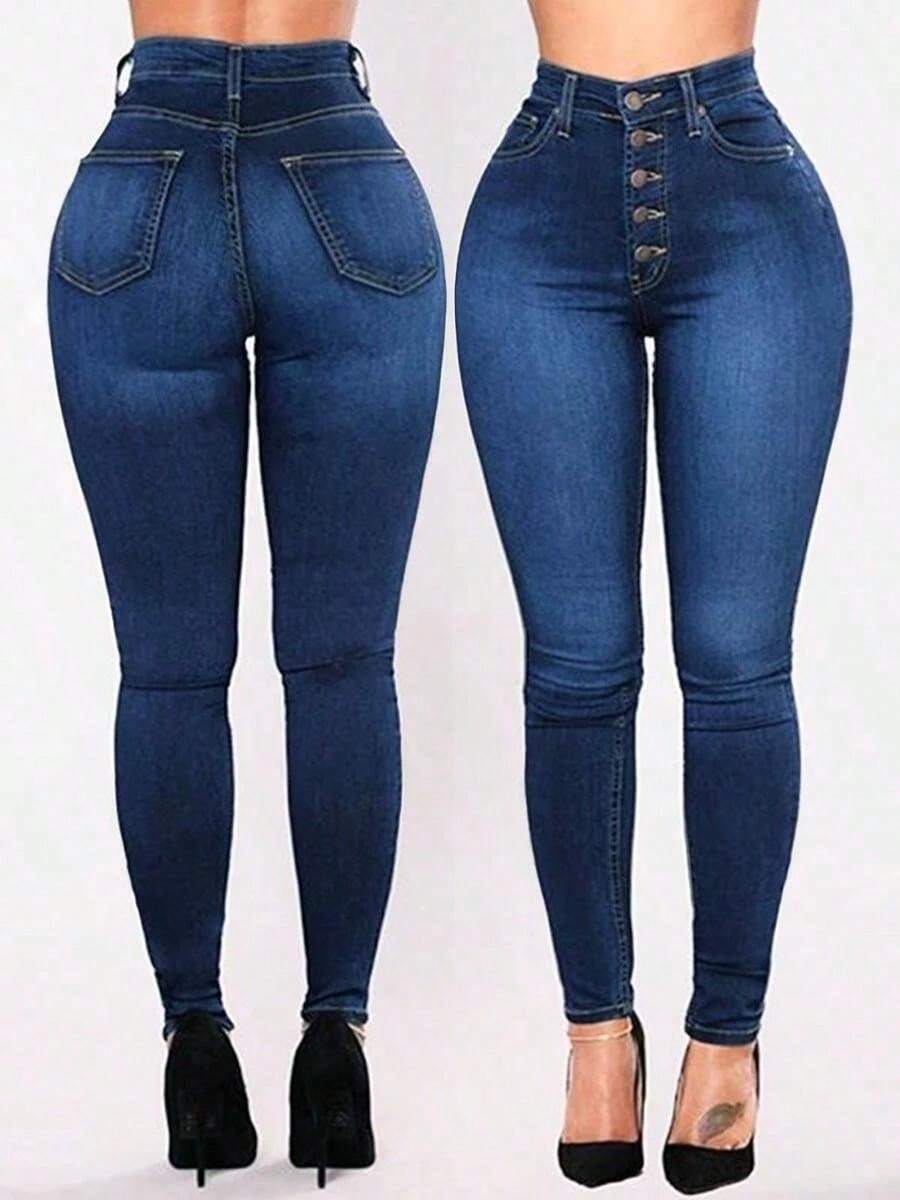 Jeans Dama Pantalones Mujer Mezclilla Stretch Con Tiro Alto,Jeans,Jeans para mujer, Pantalones de mezclilla - Azul oscuro 1 - Ver 1