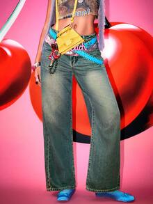 Women's Fashion Casual Pocketed Loose Straight Leg Jeans - Nostalgia - View 7