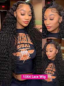 NARNI Invisi Strap 360 Lace Front Wigs Human Hair Pre Plucked Drawstring Human Hair Wig 250% Density Deep Wave Human Hair Wig 13x6 HD Transparent Lace Frontal Wig 360 Full Lace Human Hair Wig Deep Curly Wig Make High Ponytail Natural Hairline - Natural Black - 查看 7