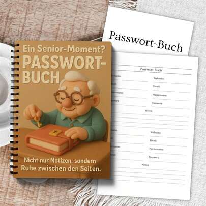 Organizador de contraseñas en alemán - Libreta de contraseñas portátil con espiral y páginas con etiquetas en alemán, adecuada para notas de cuentas/, contraseñas e información de inicio de sesión - Regalo práctico para adultos, ancianos, padres, oficina en casa y uso en línea