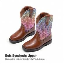 Toddler Little Boys Girls Cowboy Boots Kids Western Square Toe Riding Mid Calf Boots - 棕色/多色 - 查看 5