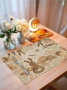 1条复活节兔子图案桌旗，复活节彩蛋图案家居装饰桌旗，复活节家居装饰，1条桌旗，4个餐垫，1个枕套，3种产品可选，家居装饰室内/室外派对用品，房间装饰。适用于复活节家居厨房装饰和活动派对装饰。 - 彩色 - 查看 5