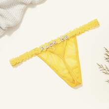 Customized Name Crystal Letter Thong Panties, Sexy Lingerie, Personalized Rhinestone Underwear, Bridal Gift, Women's Intimate Apparel - Yellow - View 4