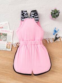 女婴可爱字母印花轻薄连体衣，夏季 - 粉色 - 查看 2