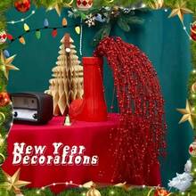 1pc/2pcs/5pcs 3.15ft Red Glitter Christmas Berry Stems, Faux Glitter Berry Branches For Wreath Making DIY, Home Kitchen Decor, Suitable For Holiday, Christmas, Winter DIY Home Decoration, Fit For Handmade Wreath, Gift Box, Fireplace, Outdoor Planter, Floral Arrangement, Centerpiece - Red - View 8