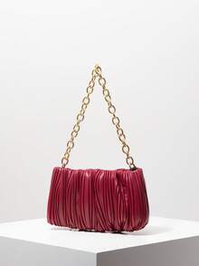 Ruched Pleated Metal Chain Shoulder Bag, Elegant Women's Wallet, Suitable For Commuting, Work, Party, Date (Random Pattern) - Burgundy - View 2
