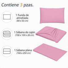 Juego de Sábanas Premium de 3/4/5Piezas(Sábana Ajustable+Sábana Plana+Fundas de Almohada)Juego de Sabanas Matrimonial,Suave y Transpirable,Duradero para Todo el Año Ideal para Dormitorio Departamento Hospedajes Decoración de Hogar - Rosa - Ver 5