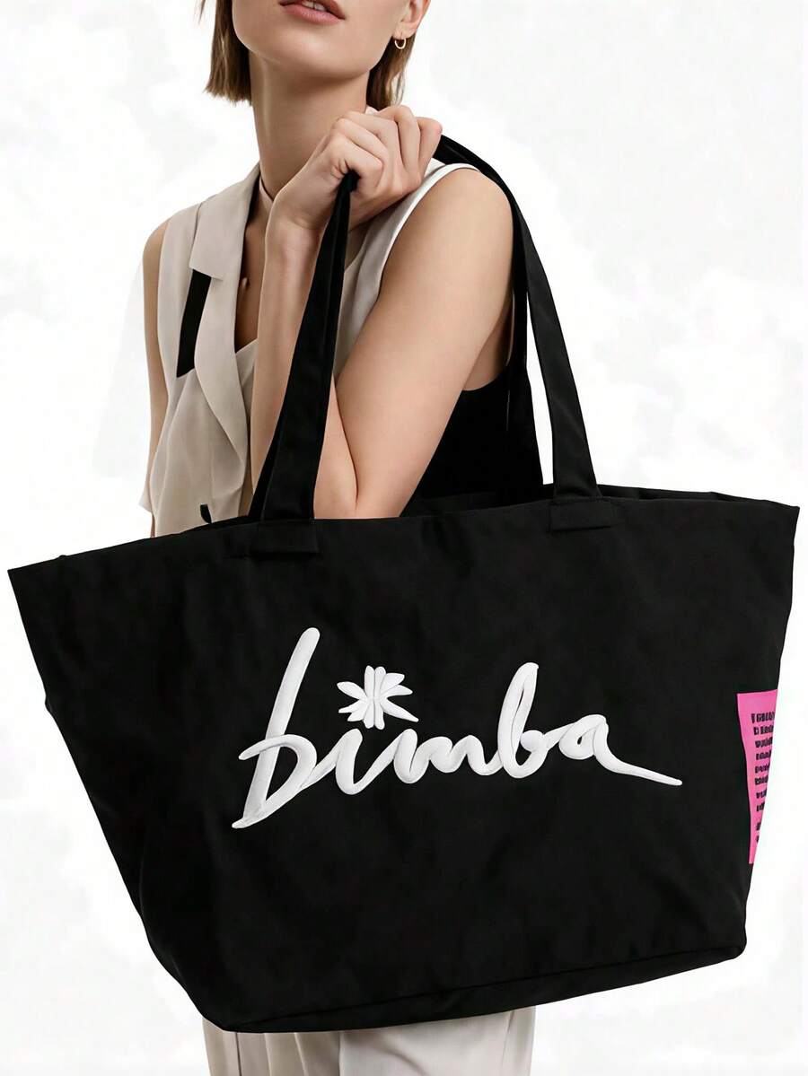 Túi xách cỡ lớn, nhẹ, thêu họa tiết, túi đeo vai thanh lịch. - màu đen - Xem 1