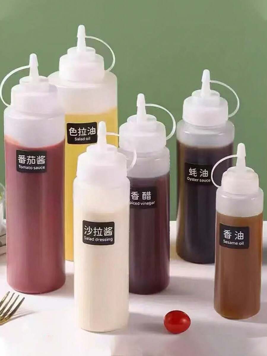 1pc 240ml Squeeze Bottle With Measurement Scale, Refillable Bottle, Kitchen Condiment Bottle, Salad Dressing Squeeze Bottle, Sauce Dispenser Bottle For Home And Commercial Use - White - View 1