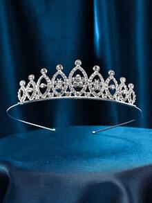 1pc Women Rhinestone Heart Decor Luxury Style Bridal Headband Party Tiaras Valentine's Day Valentines - Silver - View 10