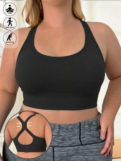 Plus Size Seamless Cross Sports Bra Removable Pad Bras For Women Wireless Shockproof Beautiful Back Push Up Bra Suitable For Sports And Fitness With Spring & Summer Plus Size Lingerie Women Underwear