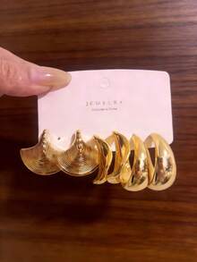 Bộ 3-9 đôi bông tai mạ vàng, bộ sưu tập thiết kế Hàn Quốc - Hoa 3D tinh tế và sống động, hình chữ C tối giản sang trọng và thanh lịch. Thể hiện nhiều phong cách, từ đi làm đến hẹn hò, đeo cả tuần mà không cần lặp lại. - Vàng - Xem 11