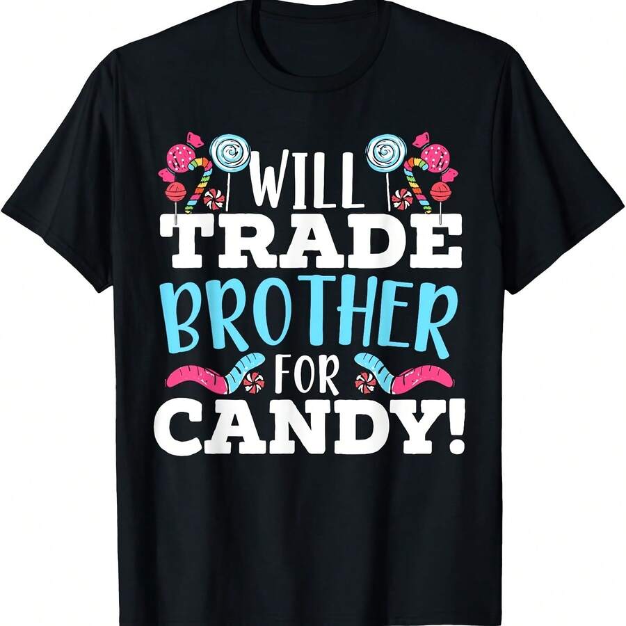 Camiseta "Cambiaré a mi hermano por un dulce de azúcar, piruleta de postre". - Negro-7 - Ver 1