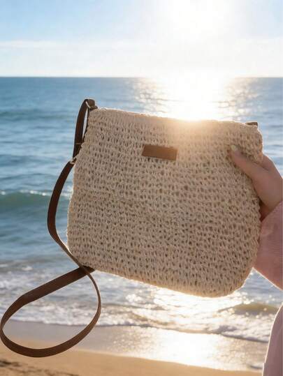 Casual Crossbody Straw Bag New Summer Simple Handbag Woven Bag Holiday Beach Bag Beach Y2K Bag Summer Bag Versatile Women's Bag Women's Handbag Crossbody Bag Shoulder Bag Beach Essentials Holiday Essentials White Bagtravel Essentialsmakeup Bagbags For Womantote Bag,Fathers Dad Gift Mother's Day Gift Easter Gift