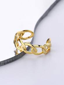 Adjustable 925 Sterling Silver 18K Gold Plated Hollow Hoop Ring, Fashion Minimalist Style For Women - Interlocking Ring - View 2