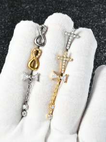 1PC Stainless Steel Reverse Zirconia Cross Belly Button Ring 14G Zirconia Dangle Reverse Navel Piercing Hook Piercings Jewelry - As Shown - View 7