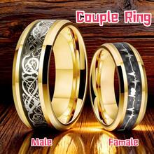 LOVE Ring - 8MM Classic Wedding Ring For Men Women Fashion Men 316L Stainless Steel Golden Dragon Pattern Ring Women ECG Wedding Band Rings Set - 2PCS - View 16