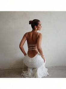 2026 New Dress Suspender Backless Strap Dress Sexy Fashion Slim Dress Spring And Summer - trắng - Xem 5