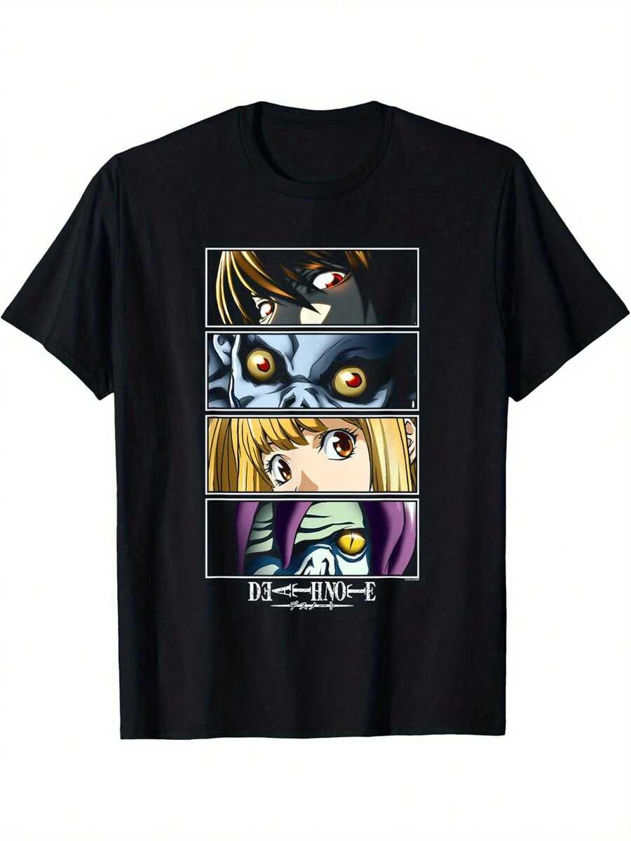 Plus Size-Funny Men's And Women's Round Neck T-Shirt Women's Fashion T-Shirt, Anime Graphic T-Shirt - Ryuk, Light Yagami,  & More Character Collage - Soft Breathable Tee - Loose Fit Crew Neck Shirt For Men & Women -  Anime Fan Apparel - Perfect Gift For  Manga Fans - Ryuk'S Red Eyes De - 黑色 - 查看 1