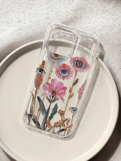 Custodia trasparente compatibile con iPhone 13/11/17/17pro/16/14/15/15pro/15 Plus/15 Promax/7plus/8plus/X/Xs Max/Xr/11pro/12pro/13pro/14pro/12mini/13mini/11promax/12promax/13promax/14promax/14plus/17pro Max/17Air/6/6s Plus/7/8/16Pro/16plus/16promax/Se2/17promax e compatibile con Samsung Galaxy/A54/A14/A12/A13/A15/A32/A33/A24/A52S/S20/S21/S22/S23/S24/S23Plus/S24ultra/S25/A15/A33/A23, con stampa floreale e occhi inquietanti