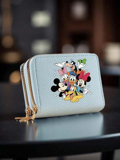 1pc  &  Dual Zipper Credit Card Holder - Fashionable Short Wallet With Multiple Card Slots, Zipper Pocket, Cartoon Print Design For Daily Use