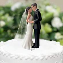 Elegant Bride And Groom Wedding Cake Plastic Decorative Figurines, With White Veil | Suitable For Engagement Parties, Bridal Showers And Anniversary Celebrations - Black Suit - View 5