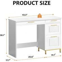Modern Computer Desk With 4 Drawers, Modern Home Office Desks With Golden Handles And Drawers, Computer Table For Small Spaces, Black/ White - White - View 2