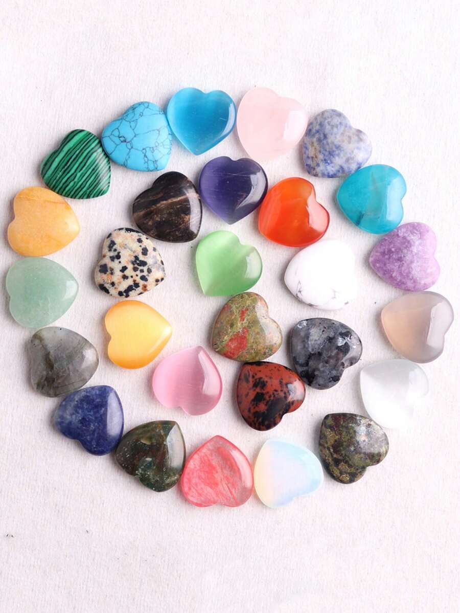 5/10/15/30 Stücke zufällig gemischte herzförmige Naturkristalle & synthetische Steine ohne Löcher, Opal Grüner Aventurin Türkis, heilende Herzedelsteine, Reiki Urlaubsgeschenk, Schmuckherstellung - herzförmig - Übersicht 1