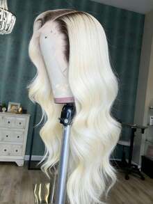 Ombre Platinum Blonde With Dark Root Body Wave 13x4 Hd Lace Frontal Human Hair Wig For Women 180 Density Ombre Colored Water Wave Lace Front Wigs Human Hair Free Parting Holiday Use Glueless Wigs Natural Looking - 根植與漸變 - 查看 2